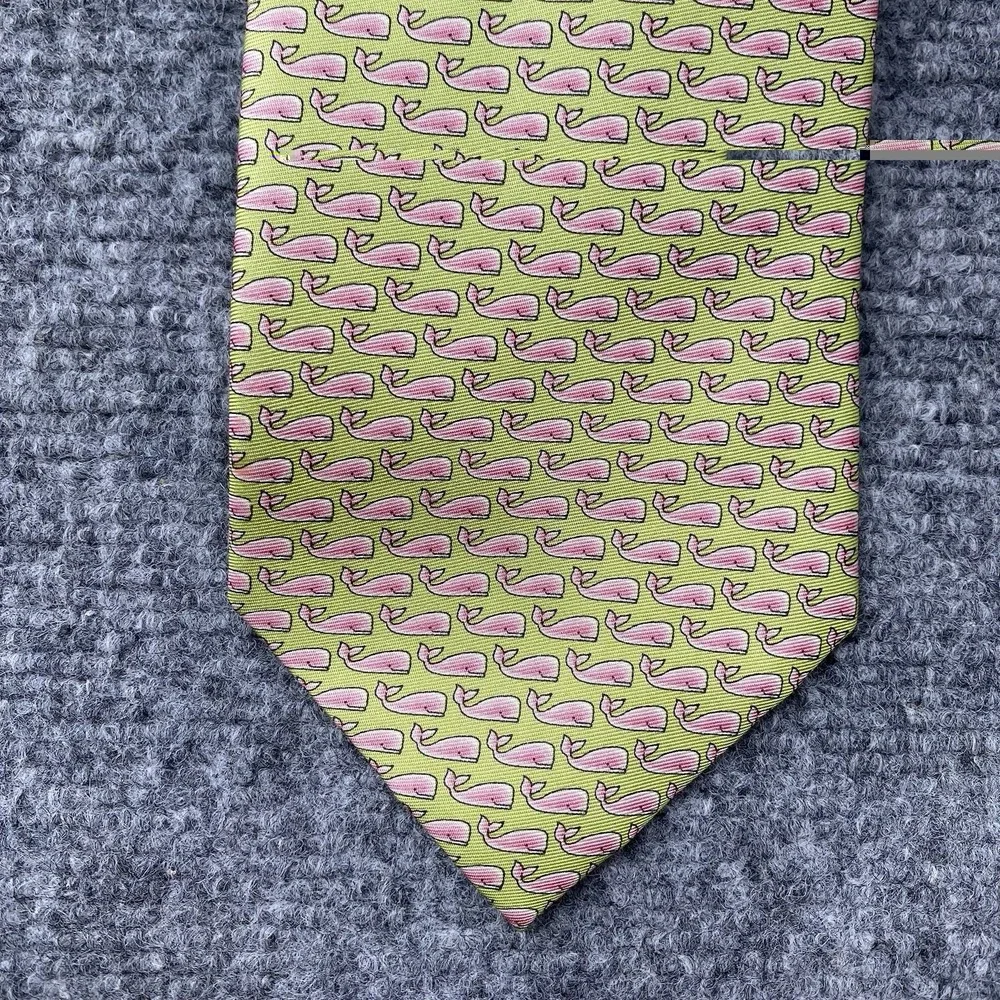 Sero New England Silkneck Tie Whale Print Green Pink Nautical Coastal Preppy